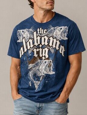 Delta Vintage Alabama Rig Blue Fish Graphic Tee Mens Large Y2K Grunge Gorpcore